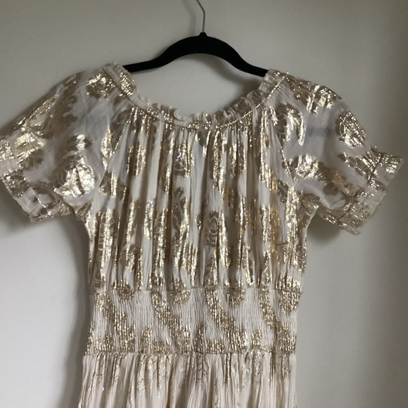 Me 2 Magic Maxi Dress Small Metallic Embroidered Gold  Boho Holiday Party - Picture 7 of 16